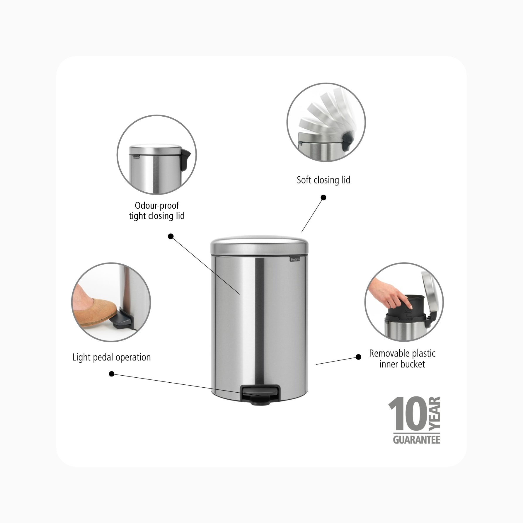 NewIcon Pedal Bin 20L - Matt Steel