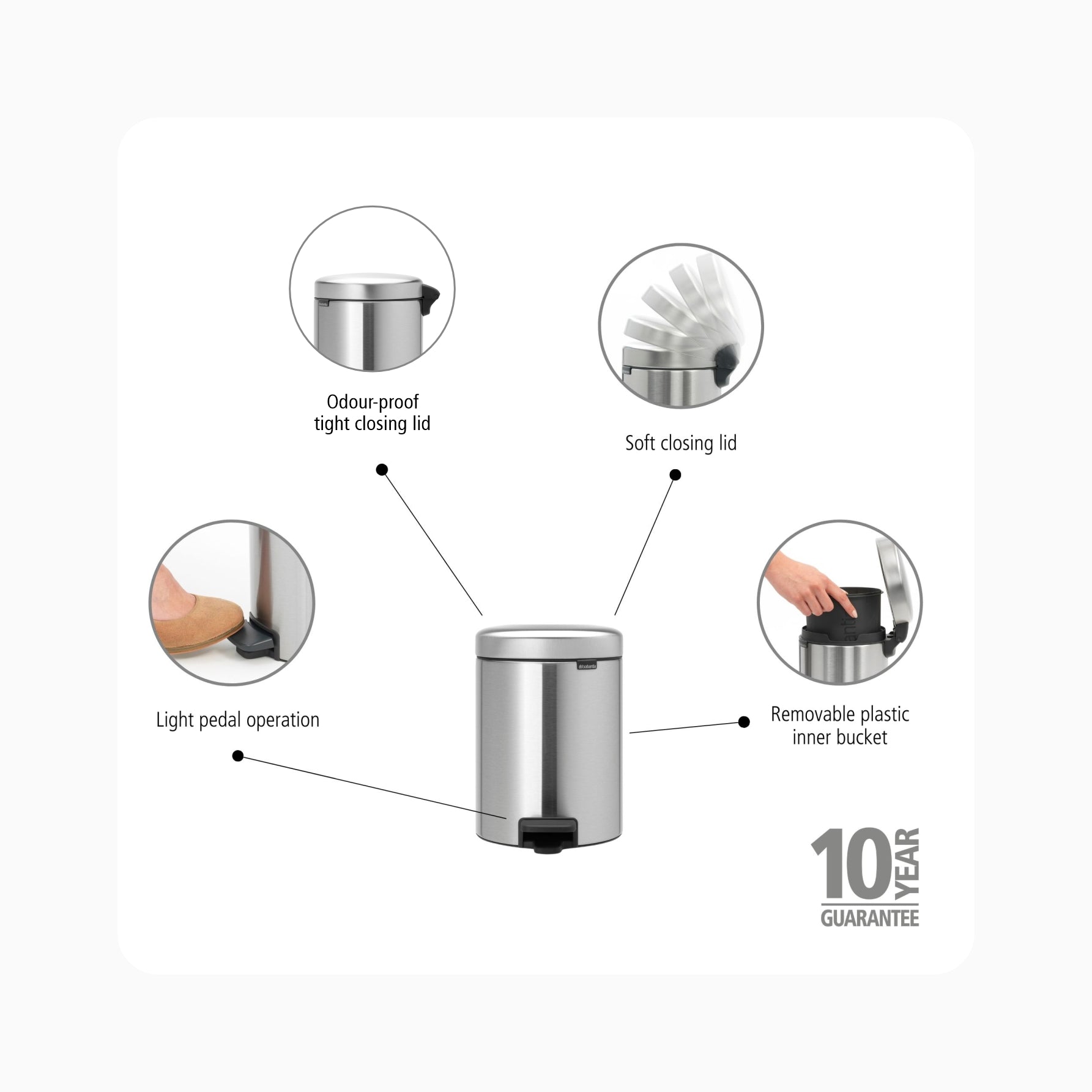 NewIcon Pedal Bin 5L - Matt Steel