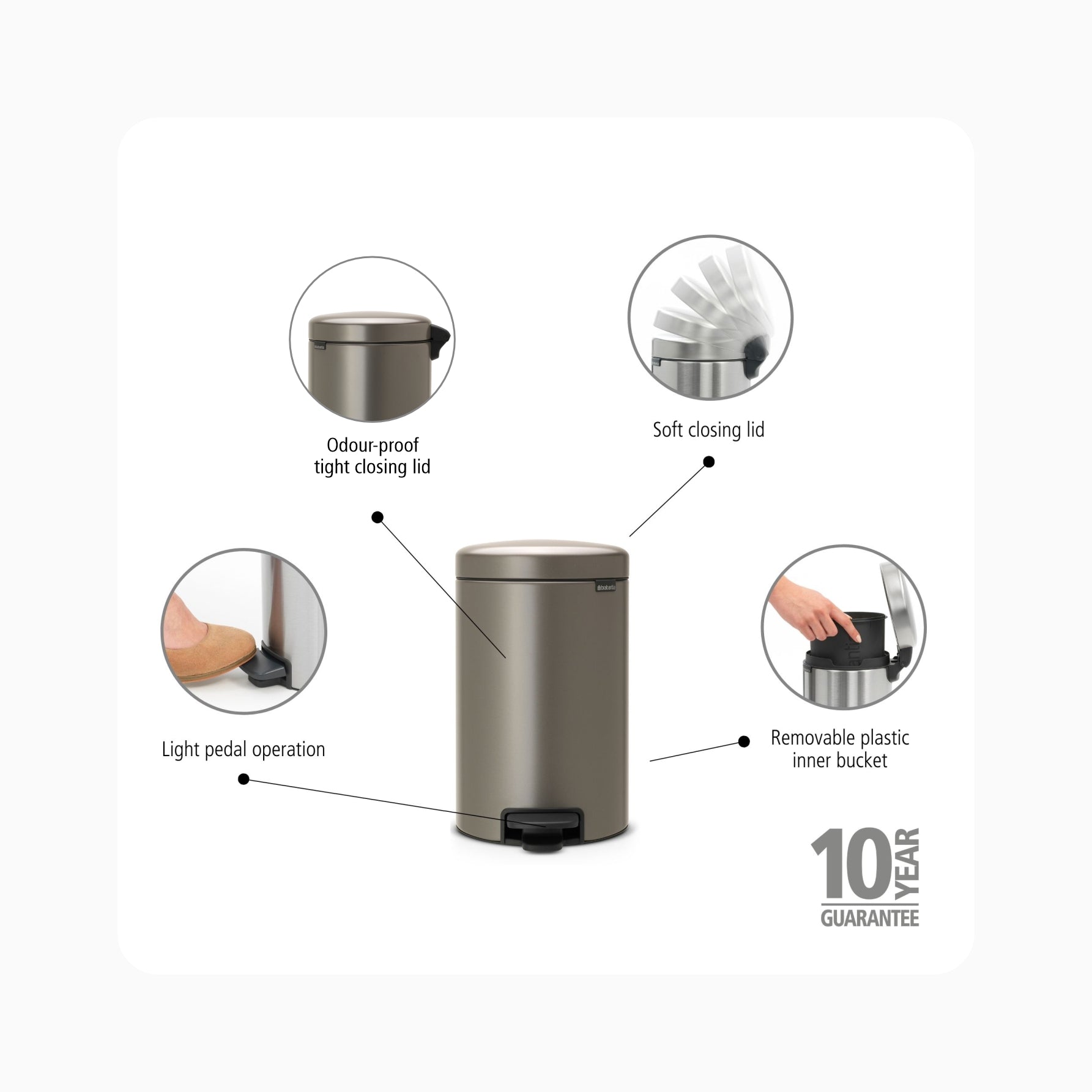 NewIcon Pedal Bin 12L - Platinum