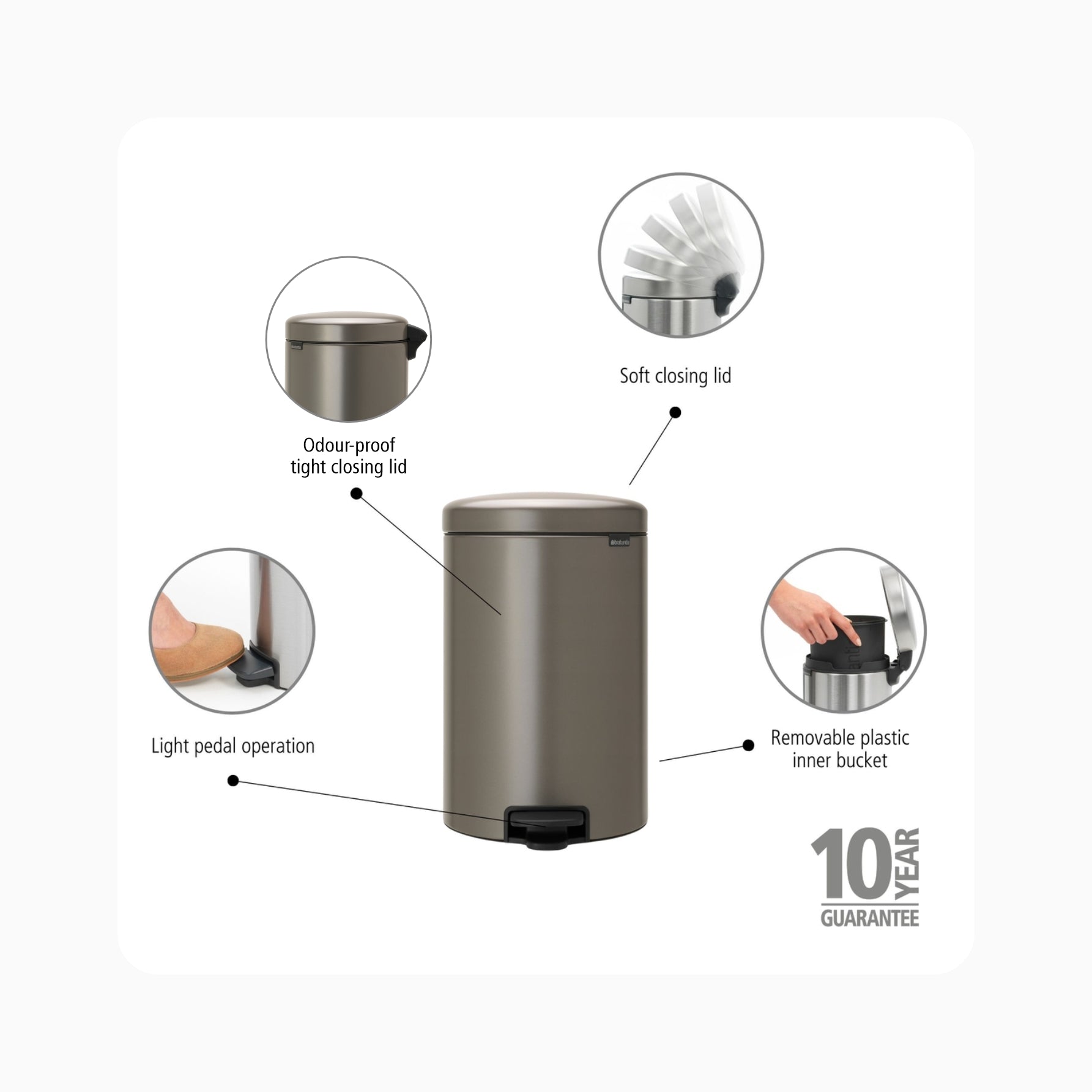 NewIcon Pedal Bin 20L - Platinum