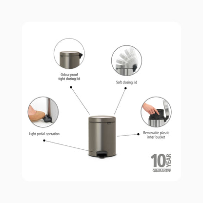 NewIcon Pedal Bin 5L - Platinum