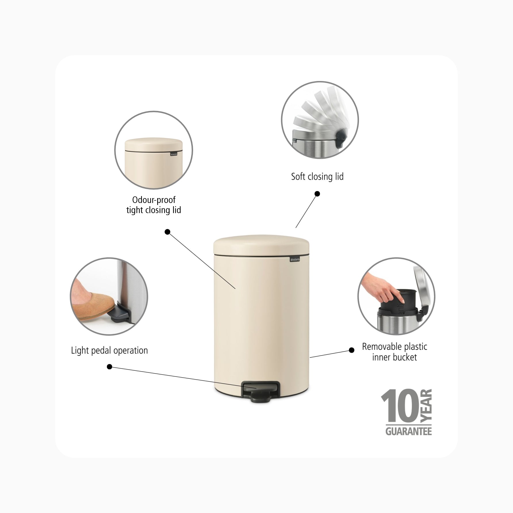NewIcon Pedal Bin 20L - Soft Beige
