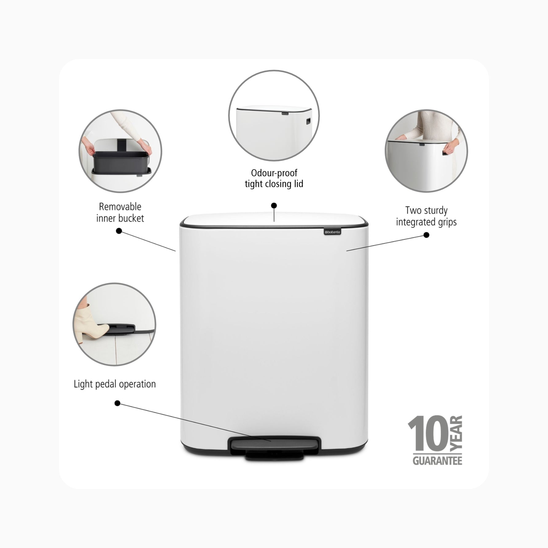 Bo Pedal Bin 60L - White