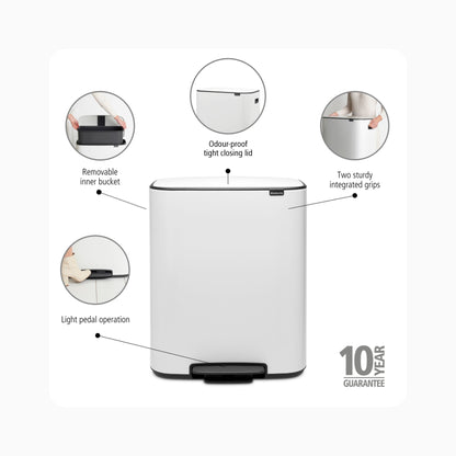 Bo Pedal Bin 60L - White