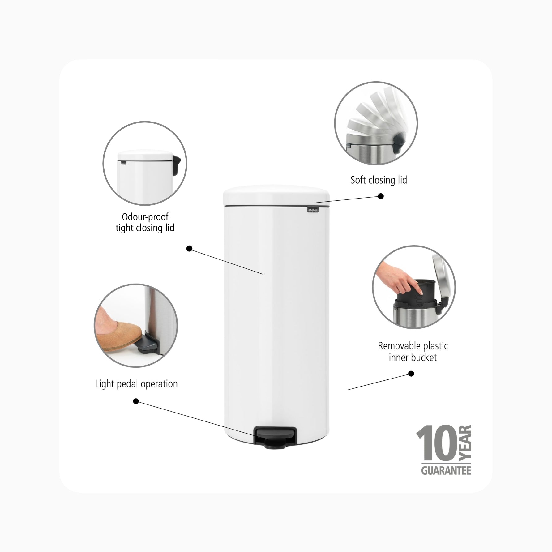 NewIcon Pedal Bin 30L - White