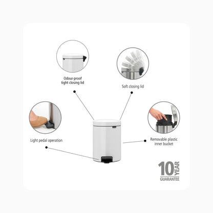 NewIcon Pedal Bin 5L - White
