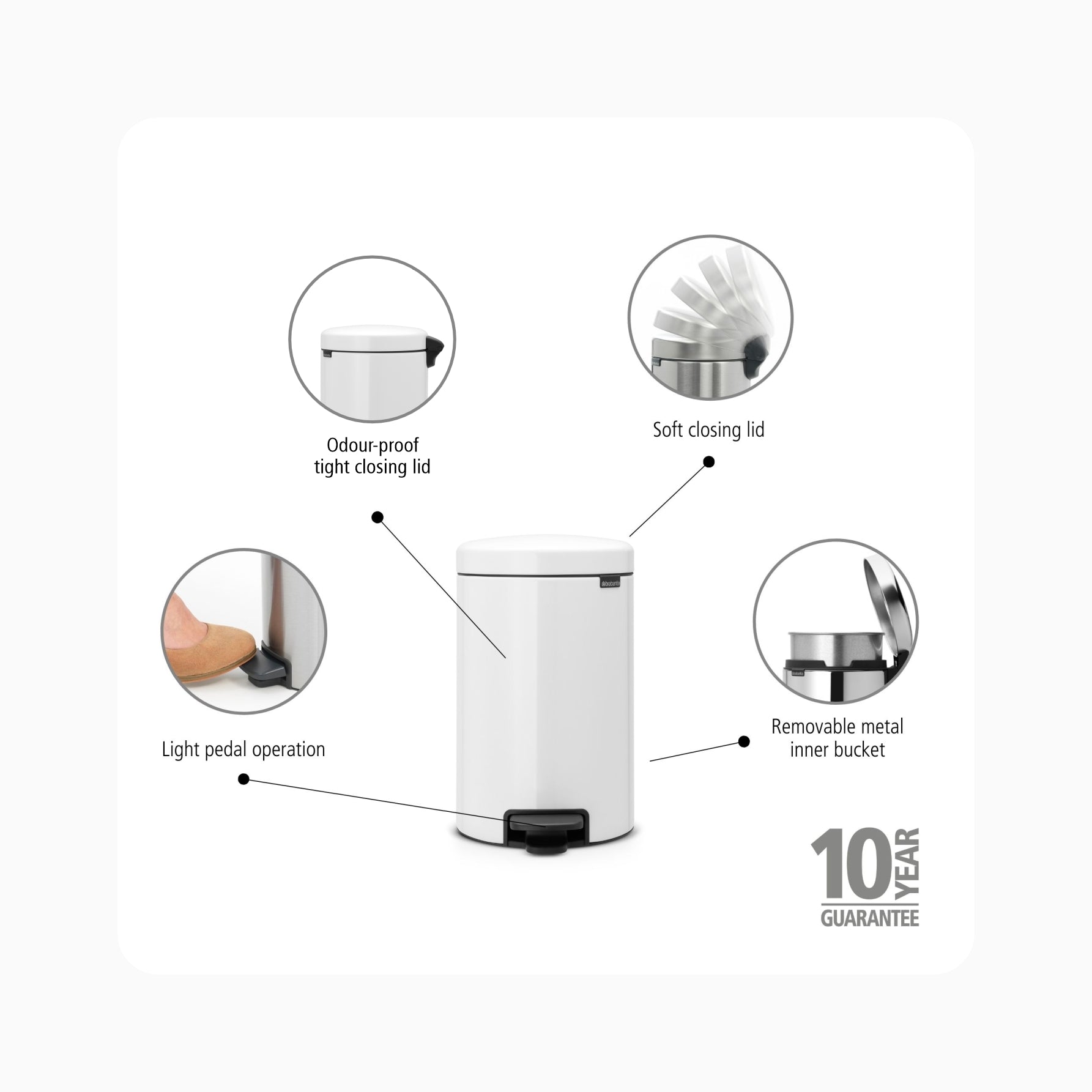 NewIcon Pedal Bin 12L - White